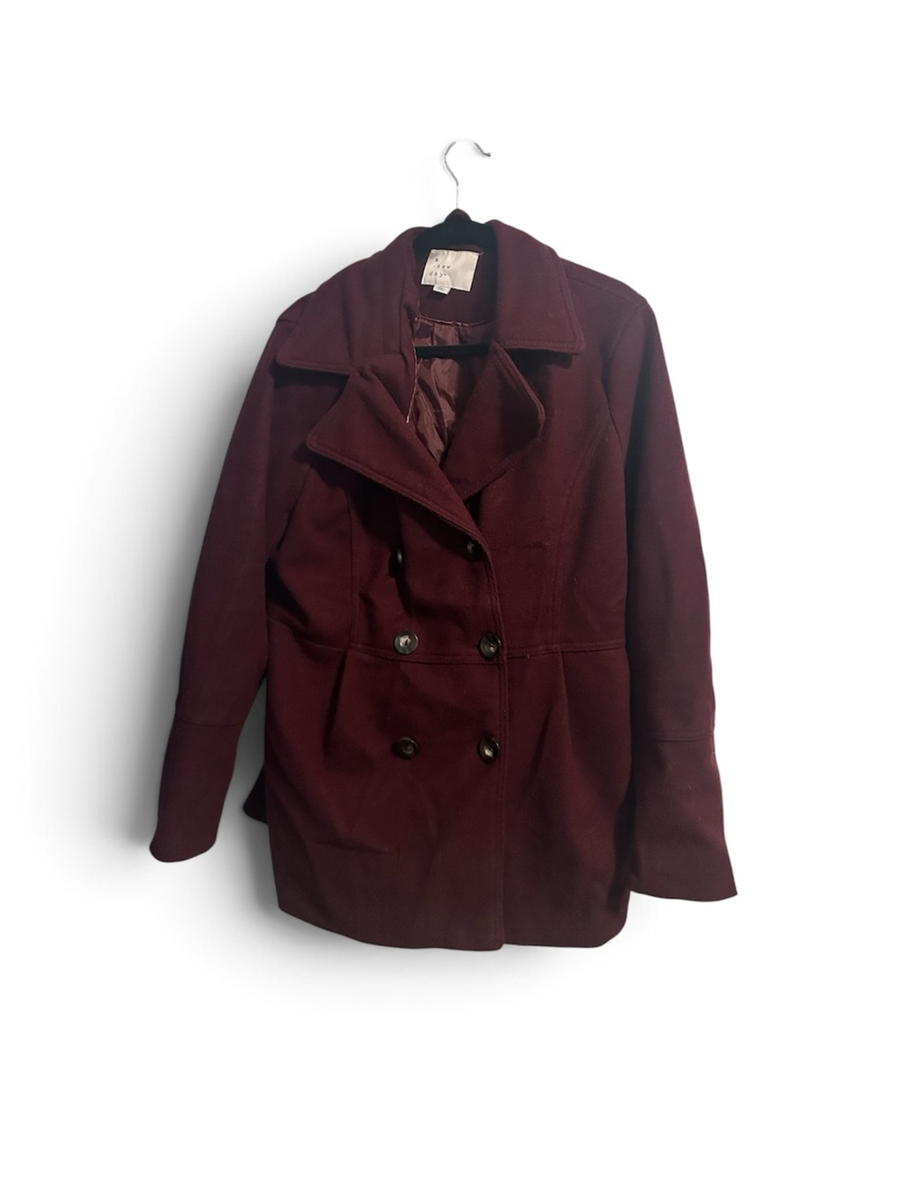 Women's Double-Breasted Peacoat Jacket - Burgundy XL